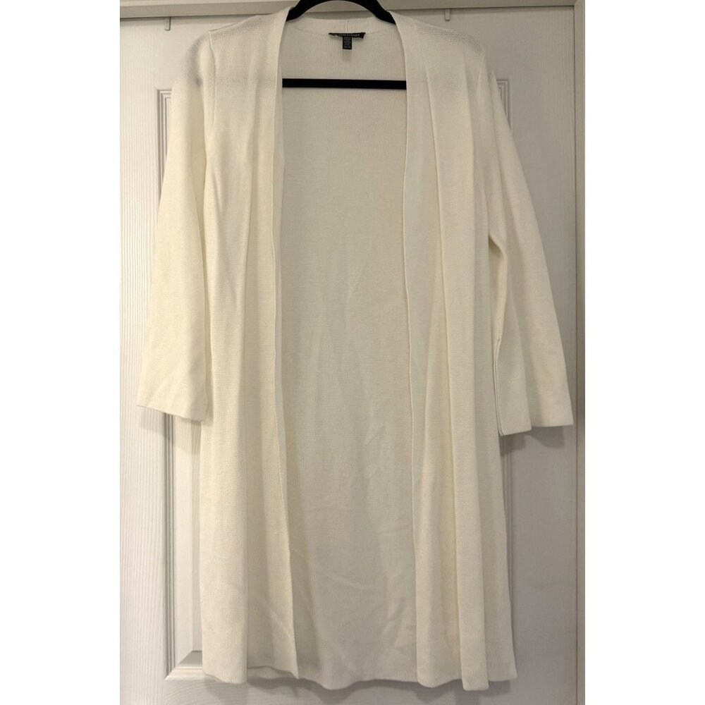 Eileen‎ Fisher Tencel Women's White Long sleeve Long open Front Cardigan Size XS